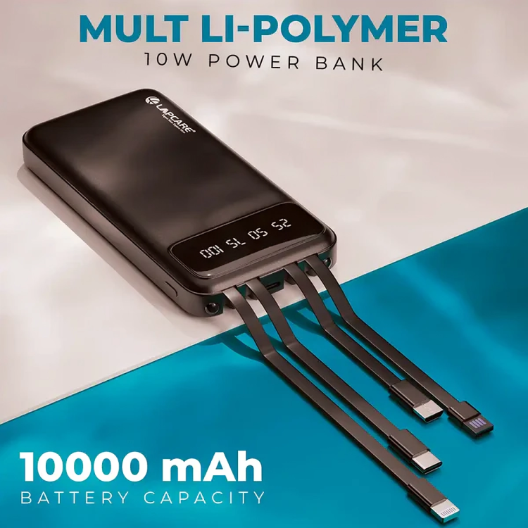 MULT Li-Polymer 10000Mah Power Bank with inbuilt Cables (LPB-006)